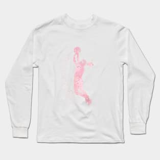 Basketball Girl Player Watercolor Blush Pink Long Sleeve T-Shirt